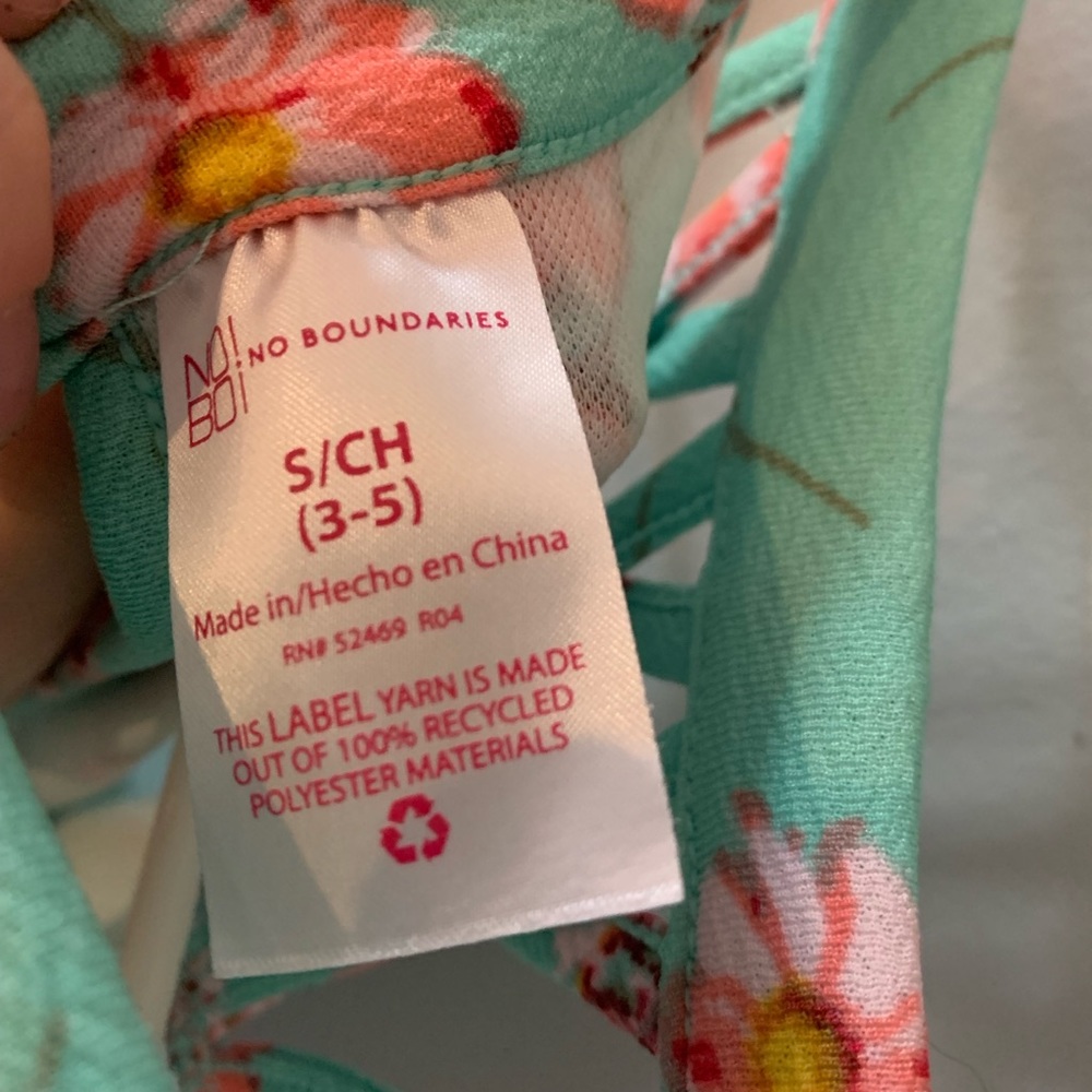 Teal Blue Summer Dress with Pink Flowers Size S